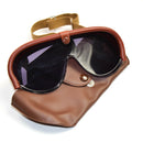 Vintage genuine Italian army tanker goggles with dark lenses and brown protective case for dust and wind protection