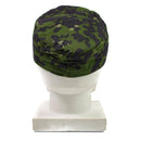 Genuine Danish Army M84 Flecktarn camouflage field cap displayed on a white mannequin head from the back.