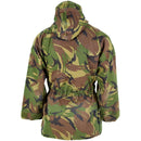 Back view of genuine Dutch Army waterproof bi-laminated combat parka in DPM camouflage with adjustable waist and hood