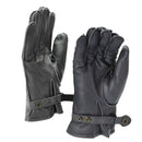 Pair of genuine German police black leather gloves with adjustable straps and lined for winter warmth