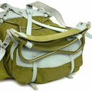 Vintage Norwegian military backpack with metal frame and leather straps in olive green canvas for rugged outdoor use