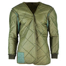 Vintage olive green quilted Genuine Polish Army parka liner jacket with ribbed cuffs and classic military design