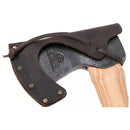 HULTAFORS Ekelund hunting axe with carbon steel head, ergonomic hickory shaft, and protective leather sheath.