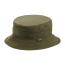 Olive green M-TAC military style boonie hat with foldable brim and tactical loops for outdoor use
