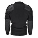 Back view of Mil-Tec German Bundeswehr wool sweater with reinforced shoulder and elbow pads in black color