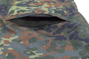 Close-up of Mil-Tec Flecktarn BDU commando pants showing ripstop fabric and camo pattern pocket detail.
