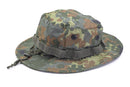 Mil-Tec lightweight ripstop boonie hat in flecktarn camouflage with adjustable chin strap for outdoor use.