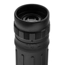Close-up of the black MIL-TEC Tactical Monocular 10x25 military scope with textured grip and lens detail.