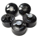 Set of five black modern filter CF F3 40mm cartridge gasmask filter canisters for respiratory protection collection