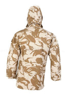Back view of British army desert camouflage hooded windproof military combat jacket parka smock