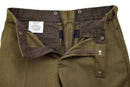 Original British military wool dress trousers in brown with button and hook fastening shown open at the waistband