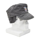 Original Danish Army gray visor cap with foldable earflaps, vintage military style, lightweight cotton fabric.