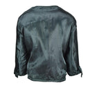Back view of Original Greek military M65 field jacket faux fur liner in black satin fabric for winter warmth