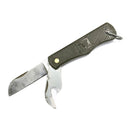 Original Italian military pocket knife with folding blade and can opener, olive plastic handle, compact and durable design