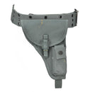 Original Italian police pistol belt holster with attached ammo pouch and adjustable waist strap in durable gray material.