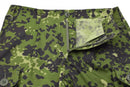 Close-up of TACGEAR Danish Military style M84 camo ripstop cargo combat pants with button and zipper details
