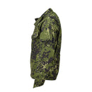 Side view of TACGEAR M84 Danish military style field jacket with green and black camouflage pattern