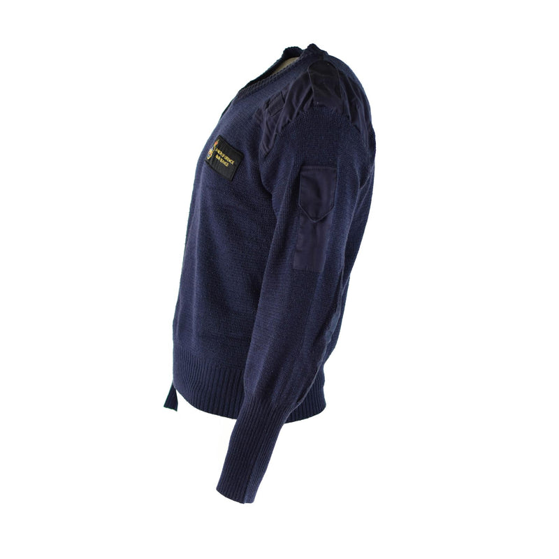 Pull original du service de défense britannique Commando Jumper Pull col V bleu
