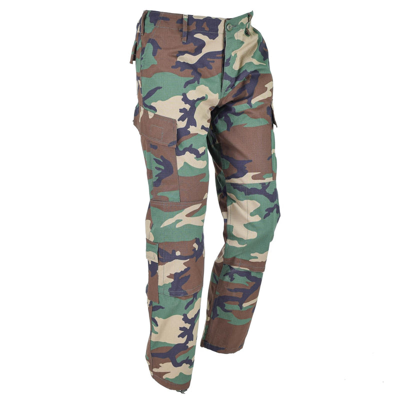 Pantalon cargo BDU de marque Mil-Tec de style militaire américain en ripstop camouflage boisé