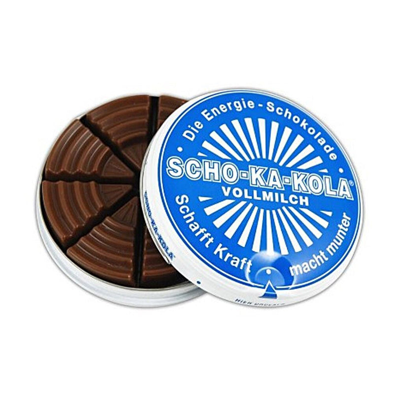 Duitse energie Melk chocolade Scho-Ka-Kola Volle Milk 100 G Tin Can Blauw