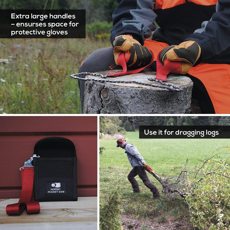 Scie à chaîne portative d'urgence NORDIC POCKET SAW pour l'extérieur, compacte, de qualité, avec poignées vertes