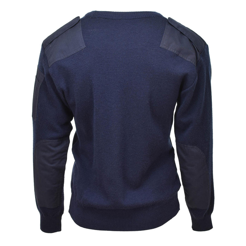 Pull authentique de l'armée néerlandaise en tricot côtelé bleu à col en V, pull militaire excédentaire
