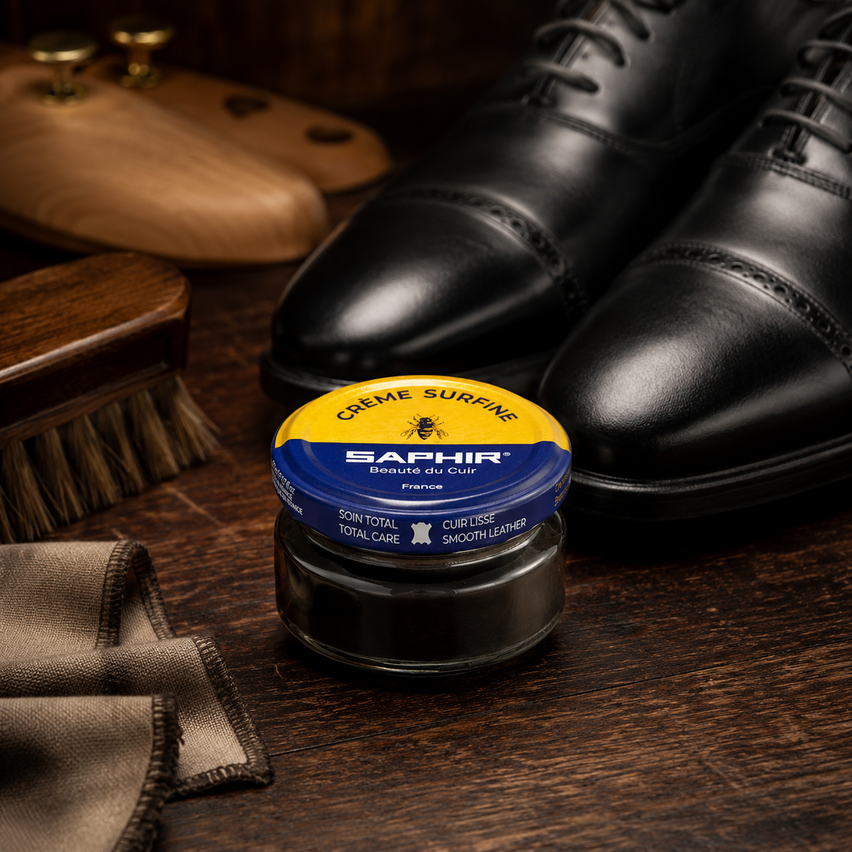 Saphir Creme Surfine lederen schoencrème 50ml bijenwasverzorging zwart