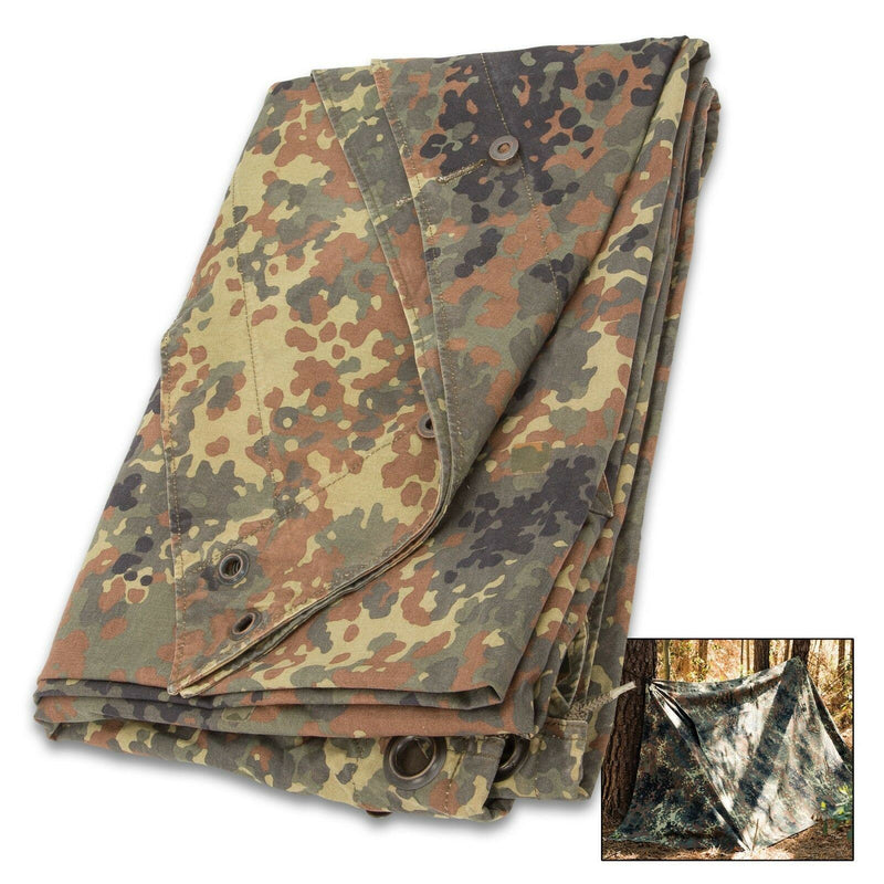 Véritable abri de l'armée allemande, demi-bâche, toile imperméable, poteaux de tente, poncho