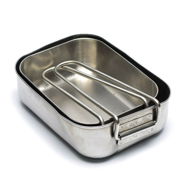 Gamelles militaires néerlandaises originales en acier inoxydable 2 pièces Kit de gamelles Cuisinière Militaire Bushcraft