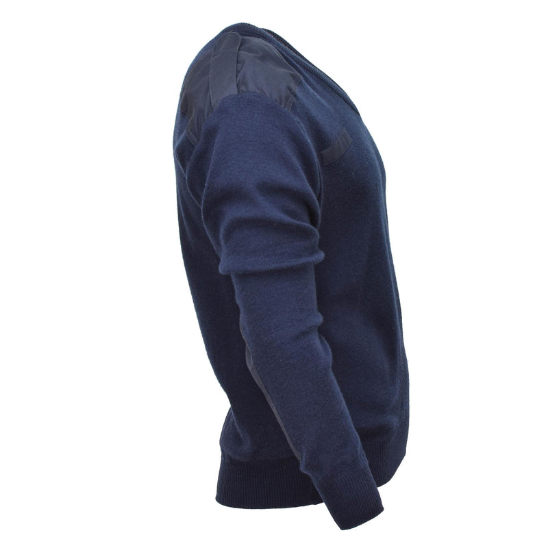 Pull authentique de l'armée néerlandaise en tricot côtelé bleu à col en V, pull militaire excédentaire