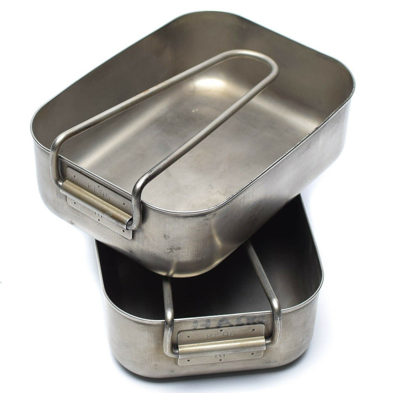 Gamelles militaires néerlandaises originales en acier inoxydable 2 pièces Kit de gamelles Cuisinière Militaire Bushcraft