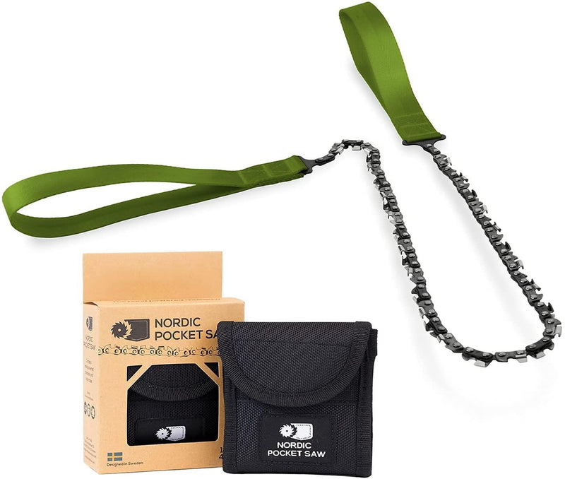 Scie à chaîne portative d'urgence NORDIC POCKET SAW pour l'extérieur, compacte, de qualité, avec poignées vertes