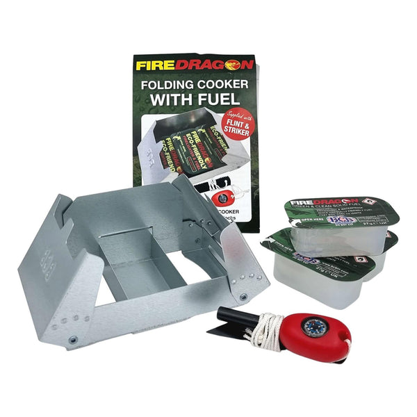BCB FireDragon Cooker avec combustible pour la randonnée, réchaud de poche pliable pour la cuisine, allume-feu
