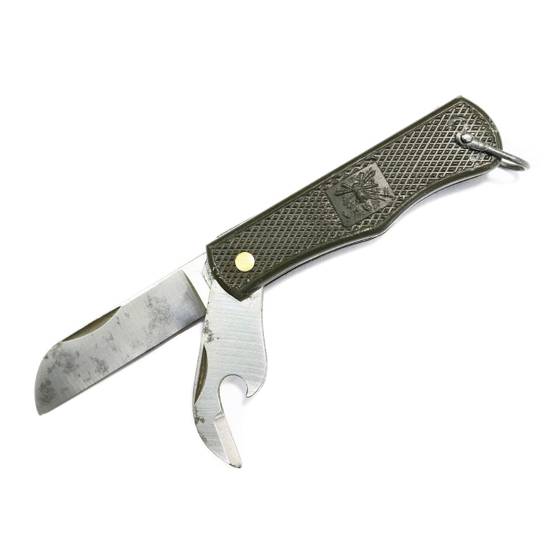 Couteau de poche militaire italien original ouvre-boîte pliant manche en plastique olive