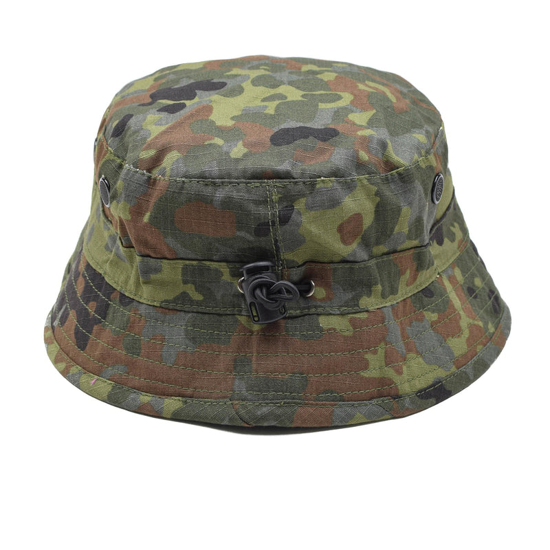 Chapeau de seau style armée allemande de marque TACGEAR, chapeau seau en ripstop camouflage flecktran