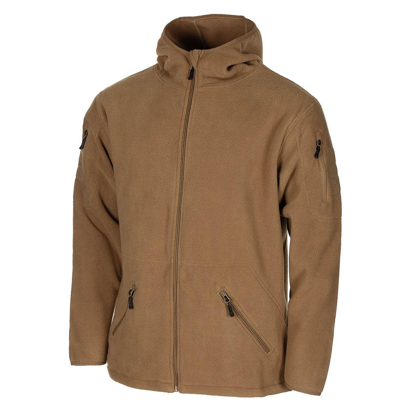 MFH militaire stijl Tan Tactical Hooded Fleece Jacket Outdoor wandelen Volledig Zip Nieuw