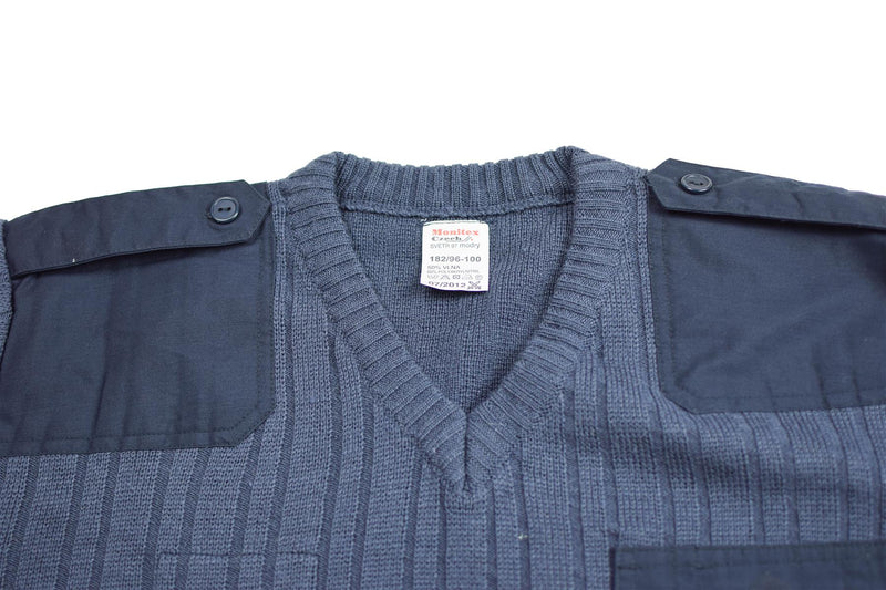 Pull d'origine de l'armée tchèque M97 en laine bleue à col en V, surplus militaire NEUF