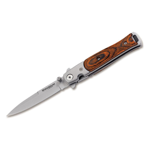 Boker Brand folding knife Stiletto stainless steel 440A blade pakka wood handle