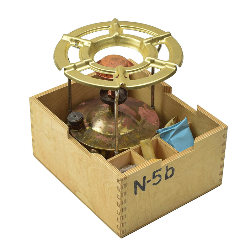 Ensemble de réchaud de camping militaire tchèque Meva d'origine avec brûleur à combustible liquide vintage NEUF
