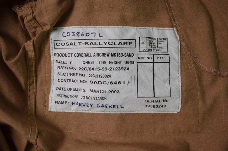 Combinaison de costume en aramide originale de l'armée britannique Aircrew MK 16 B RAF Beige Air force