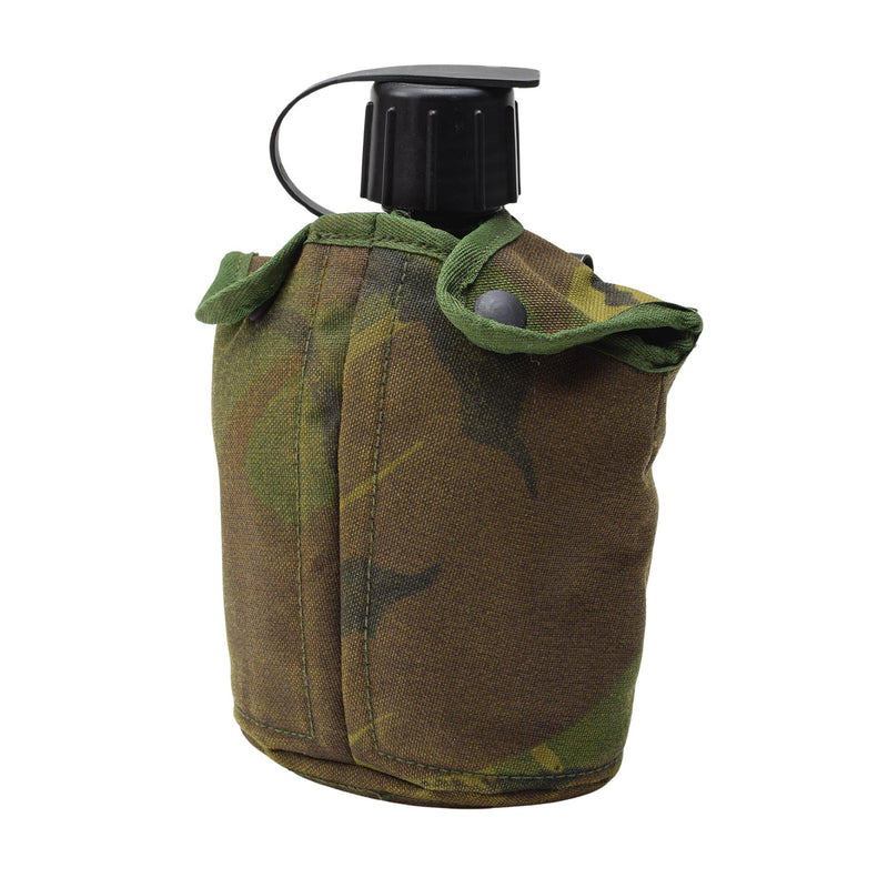 Véritable gourde de l'armée néerlandaise avec pochette et couvercle en acier inoxydable Alice Clips