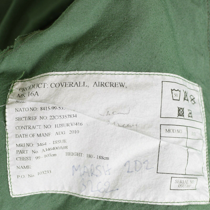 Origineel Brits leger Aircrew MK15 RAF Aramid Suit Coverall Sage Green Air Force