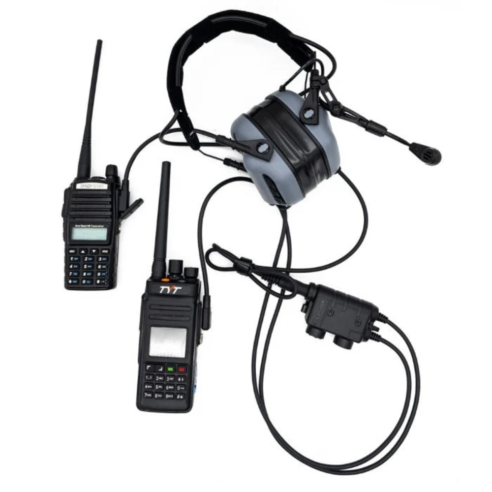 Earmor Dual PTT-adapter Kenwood Baofeng 2-pins bekabelde tactische headset zwart