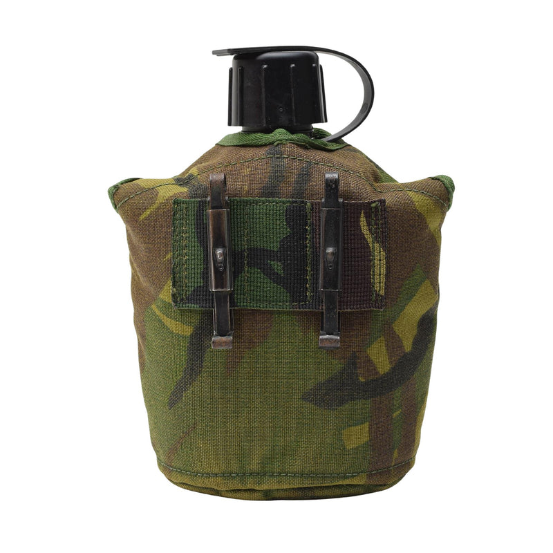 Véritable gourde de l'armée néerlandaise avec pochette et couvercle en acier inoxydable Alice Clips