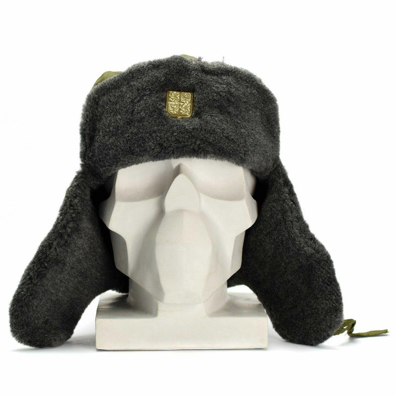 Echt Tsjechisch leger Cap Militaire winterhoed ushanka grijze olijfhoed met badge nieuw
