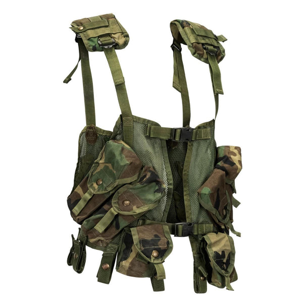 Gilet tactique militaire américain original, pochettes de combat pour chargeurs et grenades Woodland