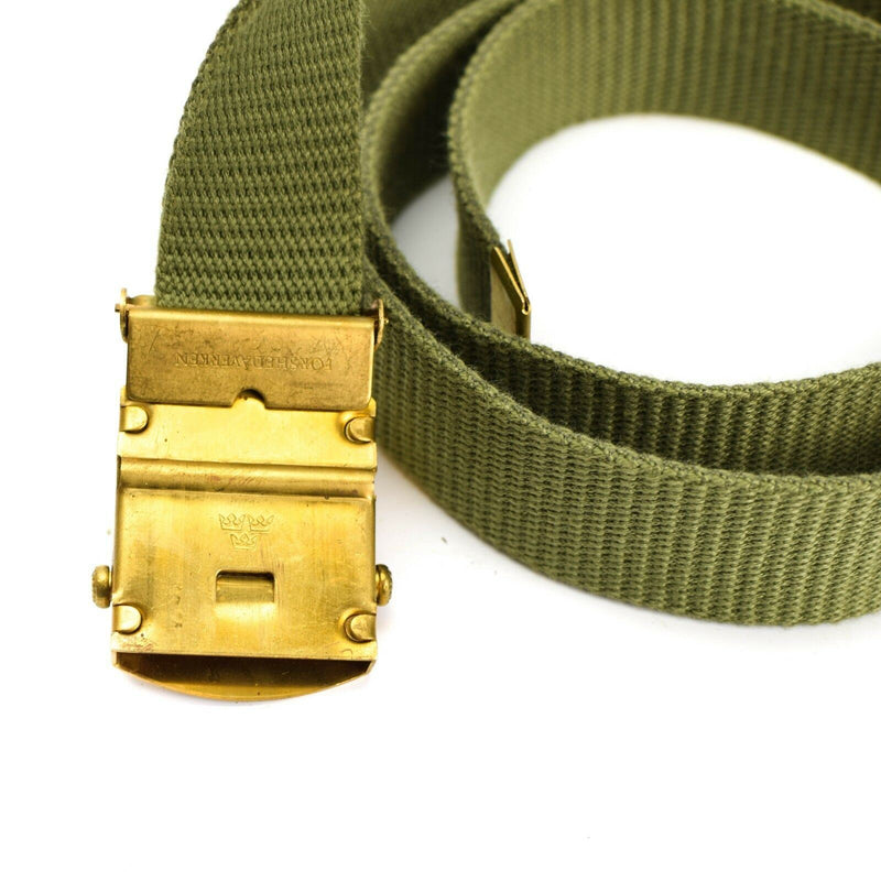 Ceinture militaire en toile verte kaki de l'armée suédoise d'origine avec boucle Suède