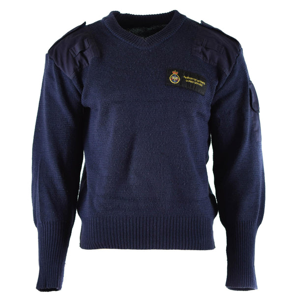 Originele Britse verdedigingsdienst pullover commando jumper blauwe v-hals trui