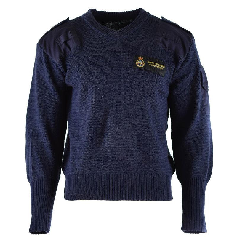 Pull original du service de défense britannique Commando Jumper Pull col V bleu