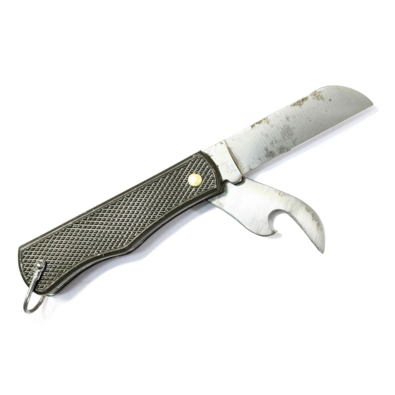 Couteau de poche militaire italien original ouvre-boîte pliant manche en plastique olive
